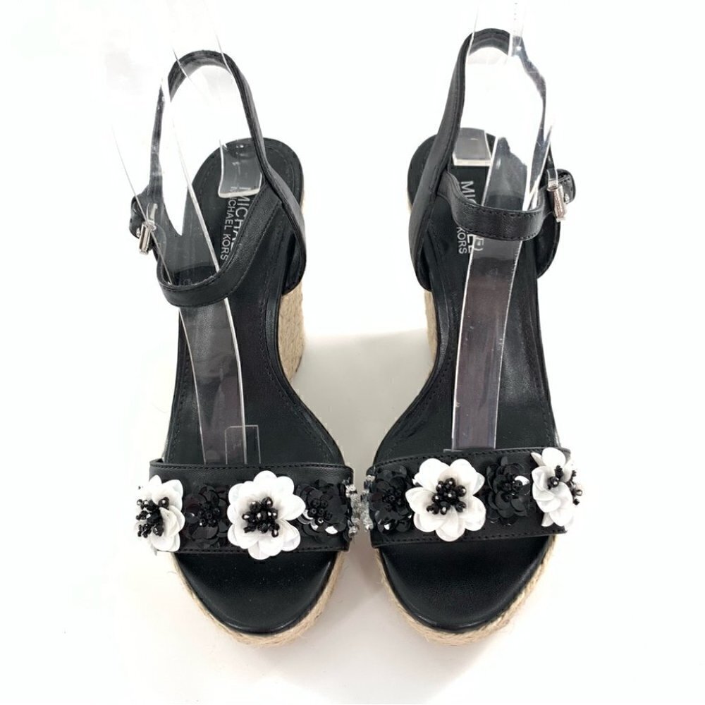 Michael Michael kors sandals 5 35 Jill black white leather platform Espadrilles - Picture 2 of 14